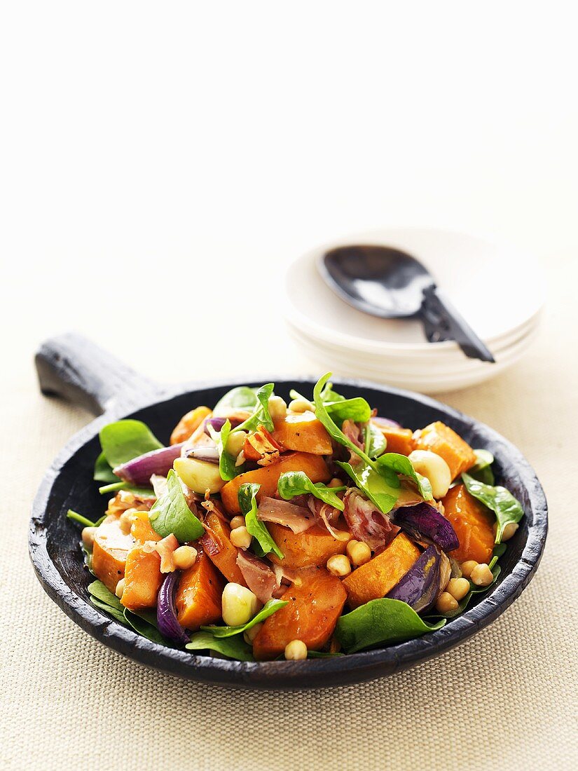 Sweet potato, spinach and red onion salad