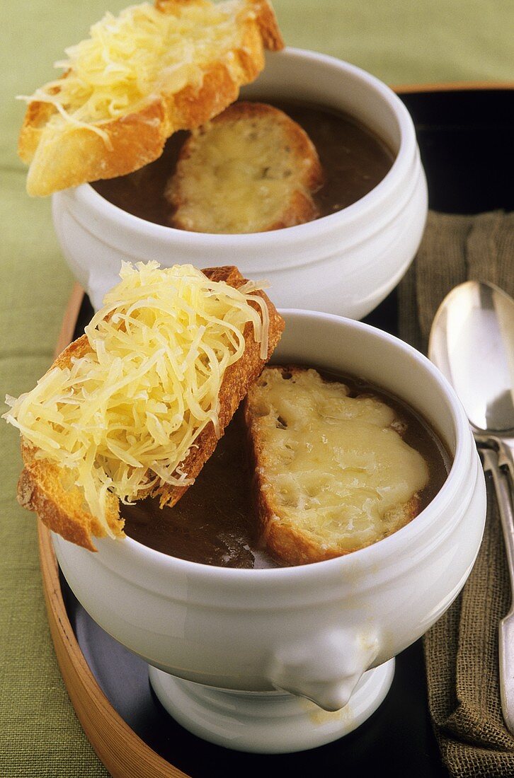 French onion soup with cheese croutes