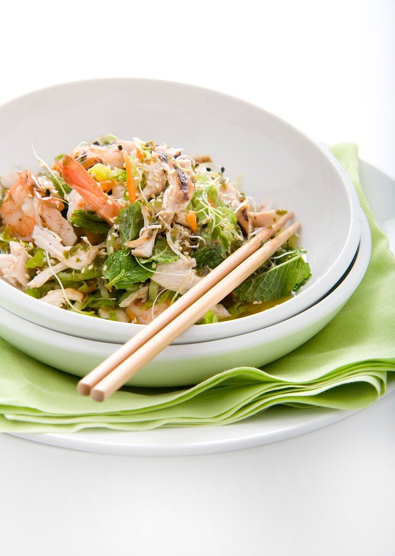 Chicken and prawn salad with mint