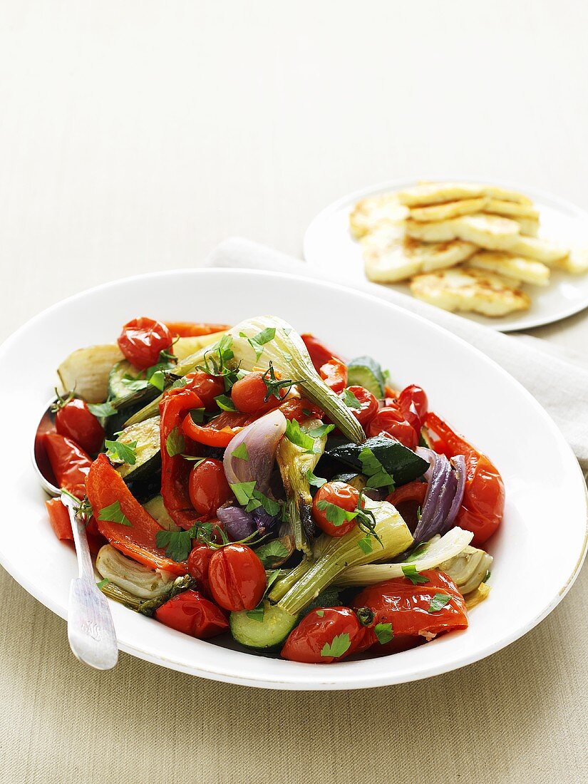 Vegetable salad made with roasted summer vegetables