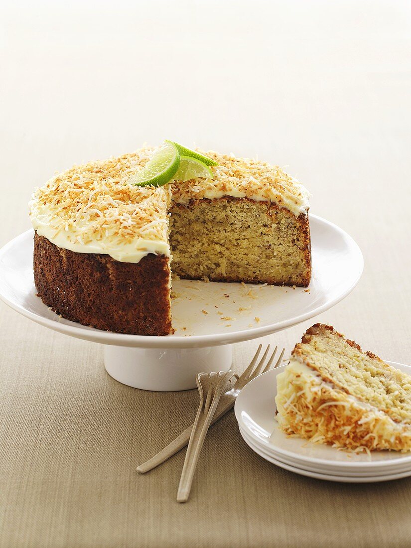 Banana and coconut cake with lime