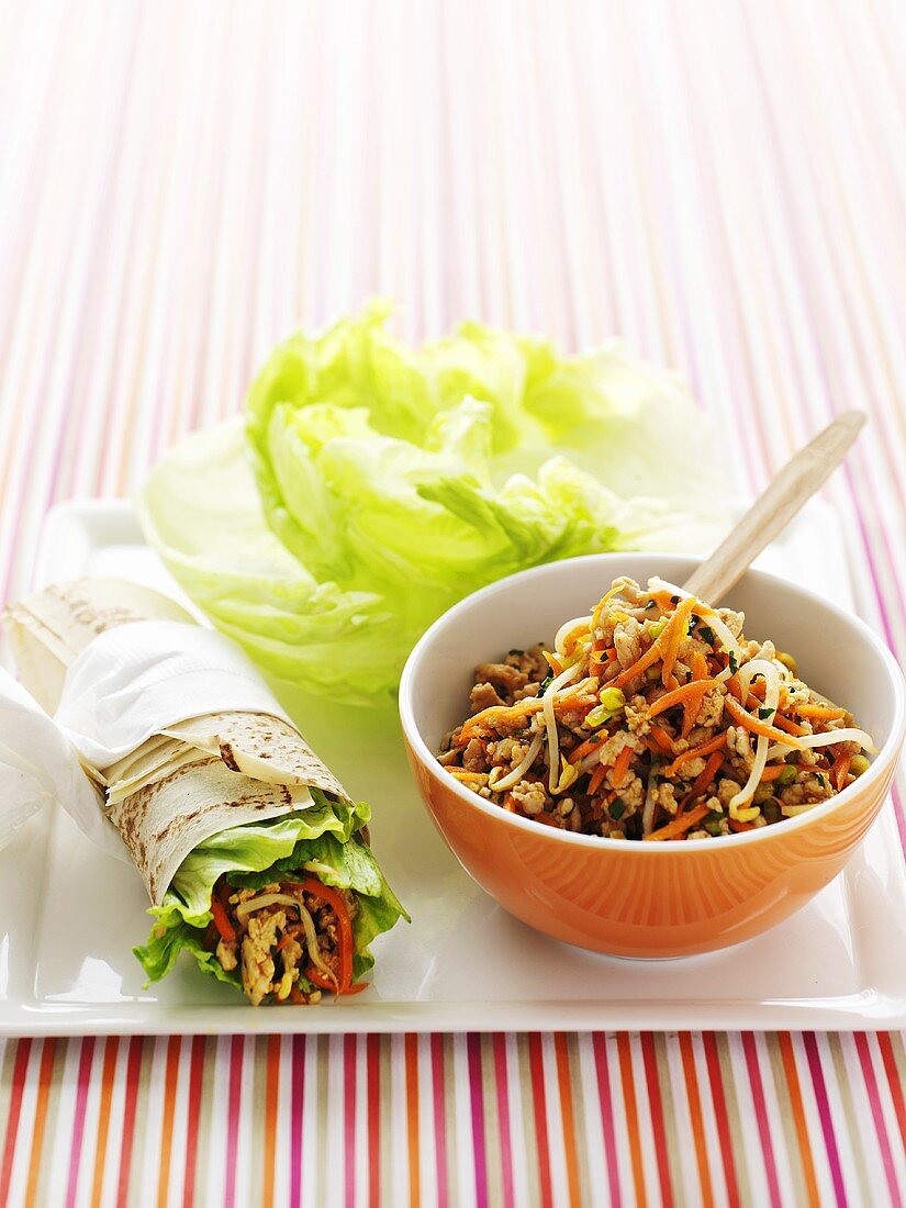 Wrap with lettuce leaves and chicken filling