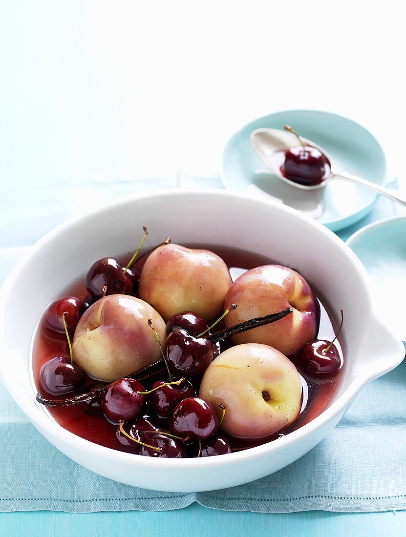 Poached cherries and nectarines