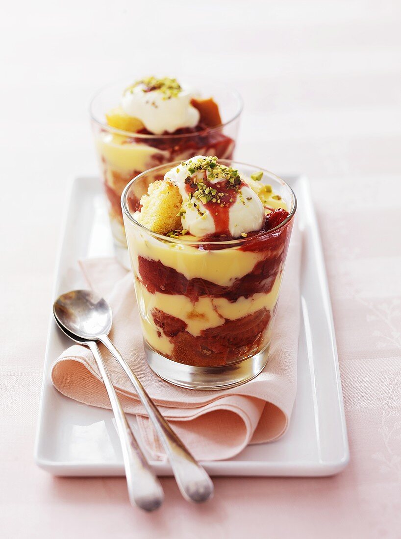 Rhubarb trifle with pistachios