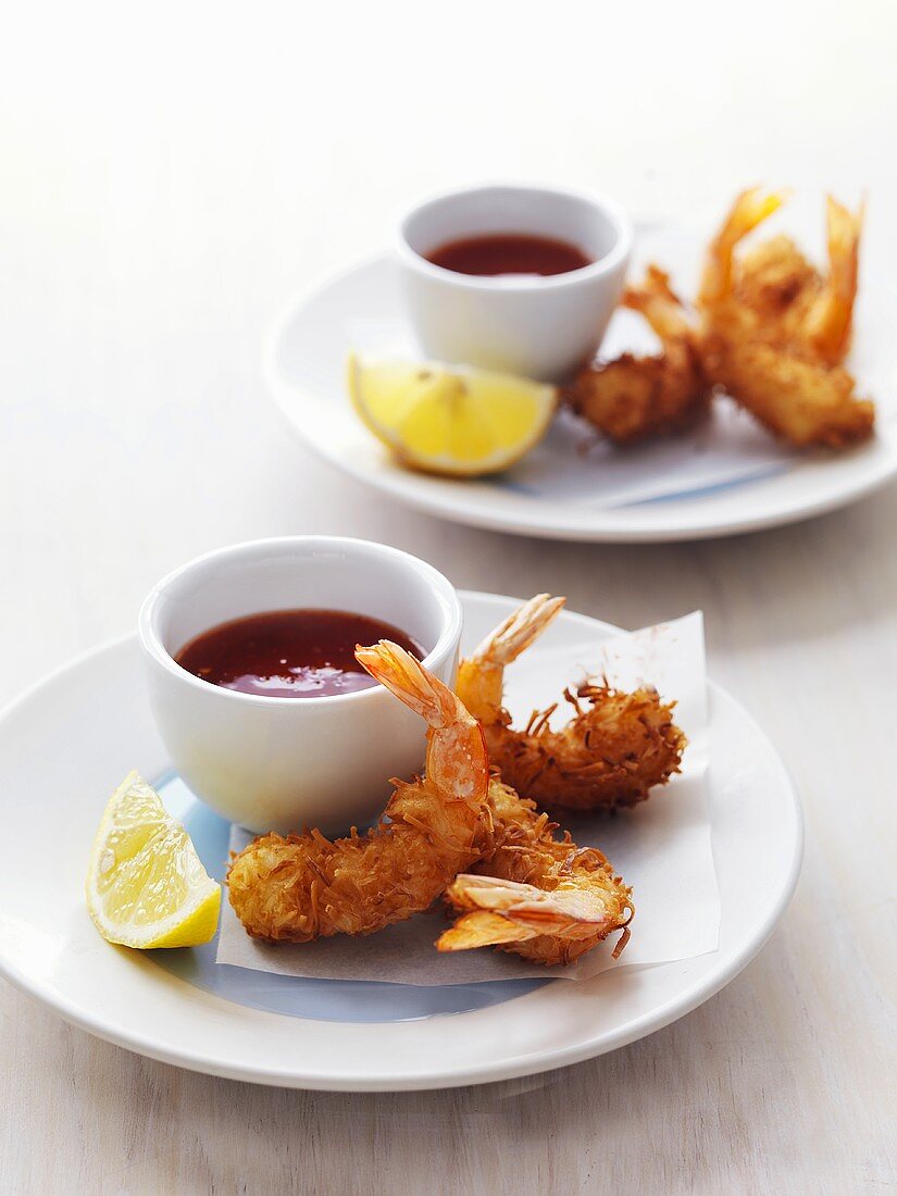 Prawns in coconut coating with chilli dip
