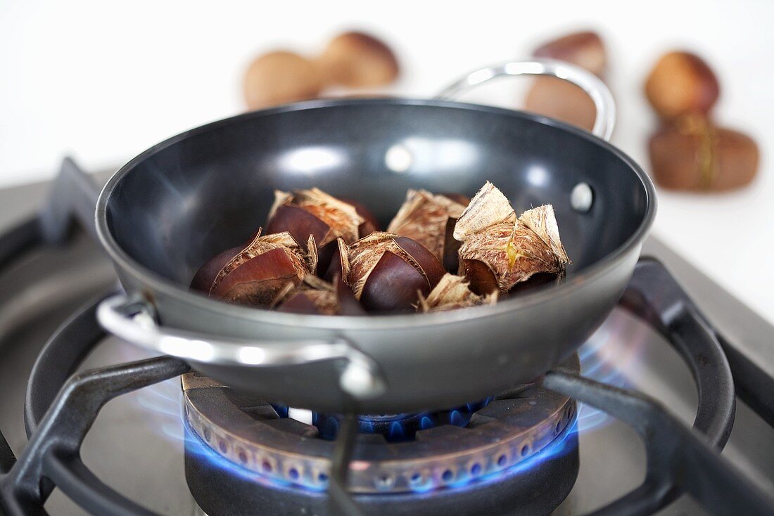 Chestnuts roasting on the hob