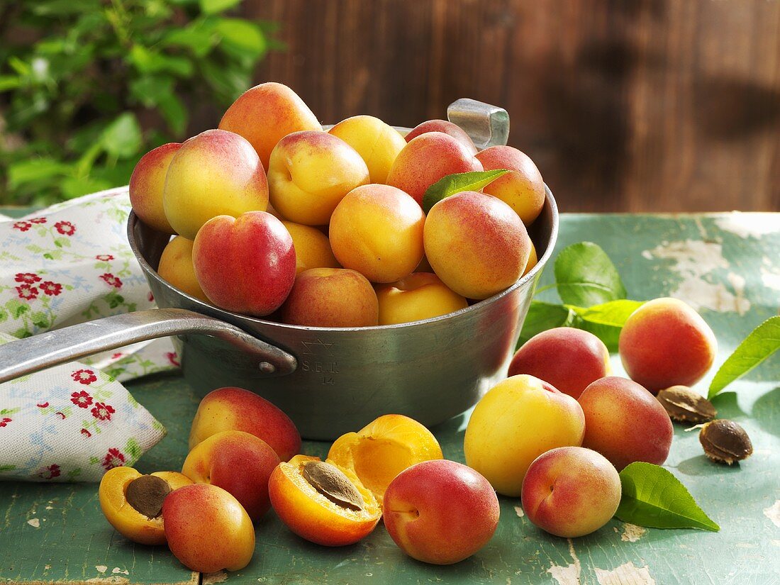 Apricots in and beside pan