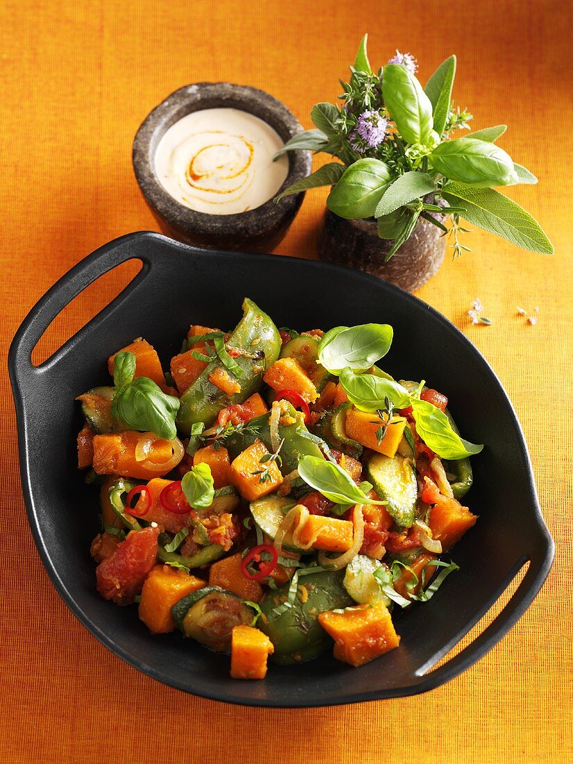 Ratatouille with pumpkin and basil