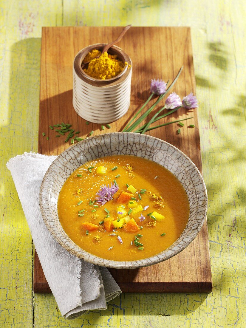 Apple and carrot soup with chives