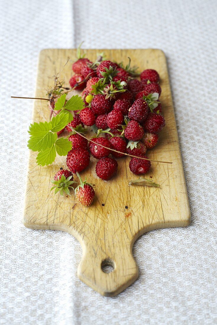 Walderdbeeren auf Holzbrett