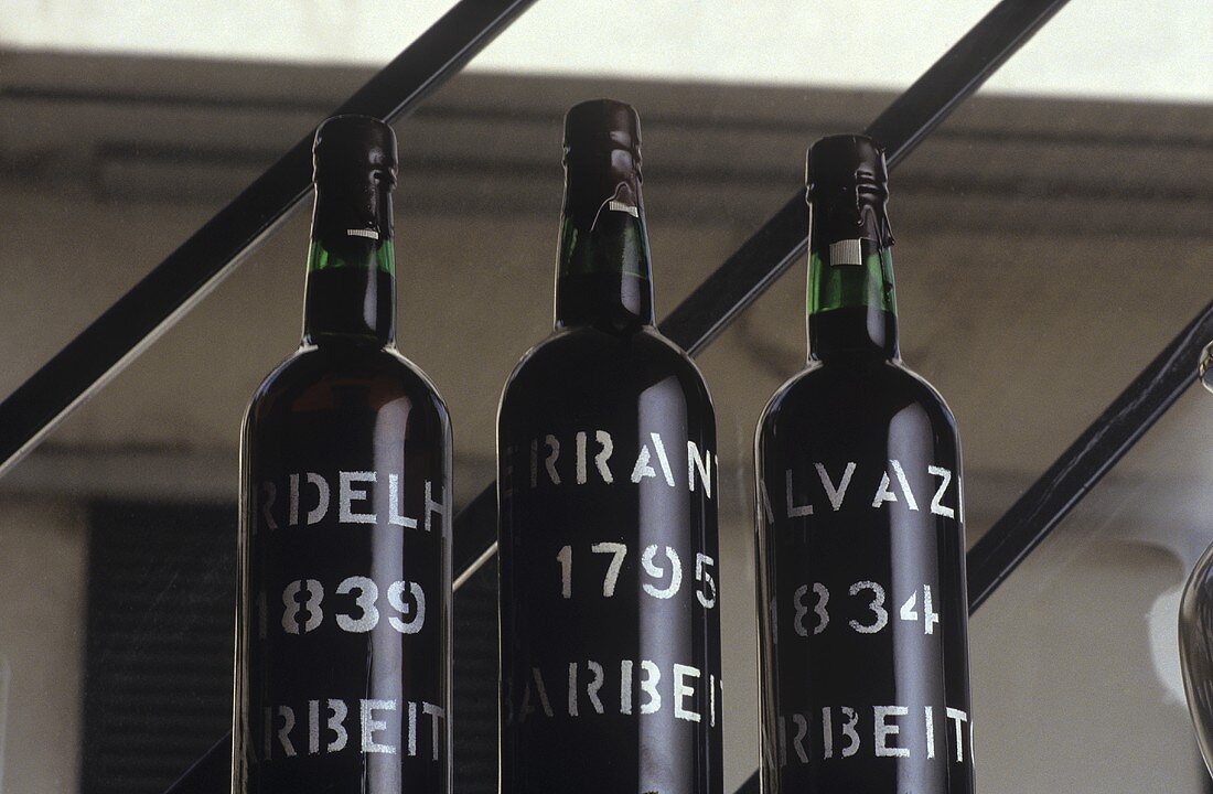 Three bottles of Madeira, Vinhos Barbeito, Funchal, Portugal