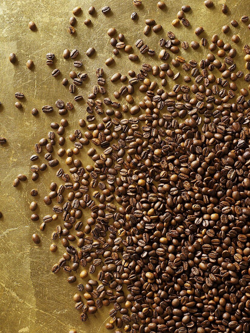 Coffee beans on gold background