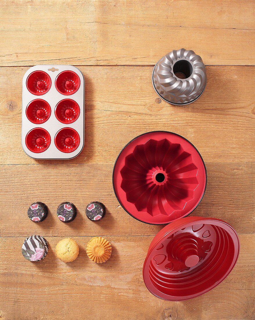 Various baking tins from above