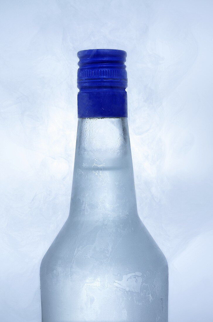 Wodka in vereister Flasche (Ausschnitt)