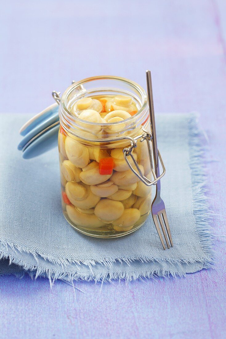 Pickled mushrooms in jar