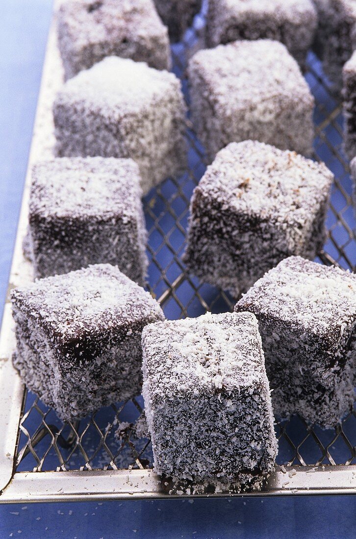 Lamingtons (Cubes of cake coated in coconut, Australia)