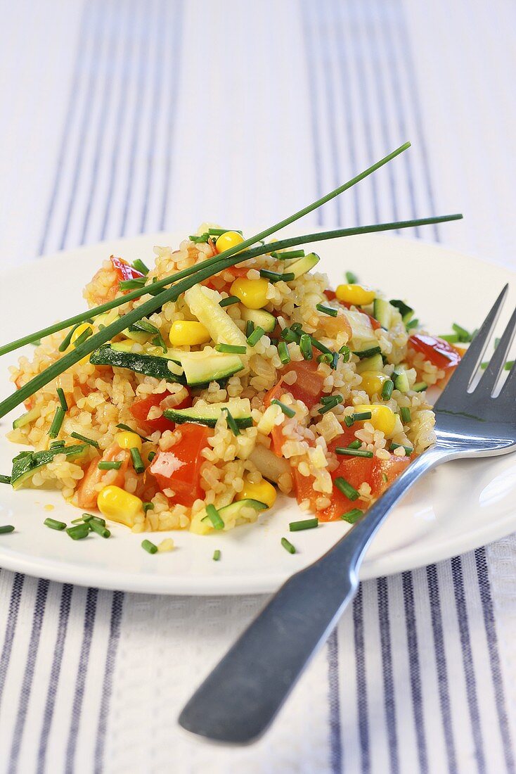 Couscous with courgettes, tomatoes and sweetcorn