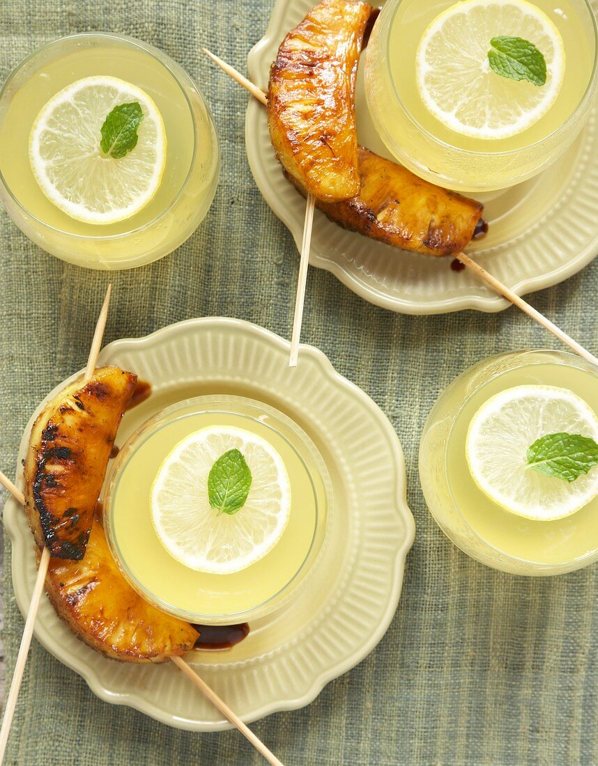 Limoncello jelly with barbecued pineapple slices