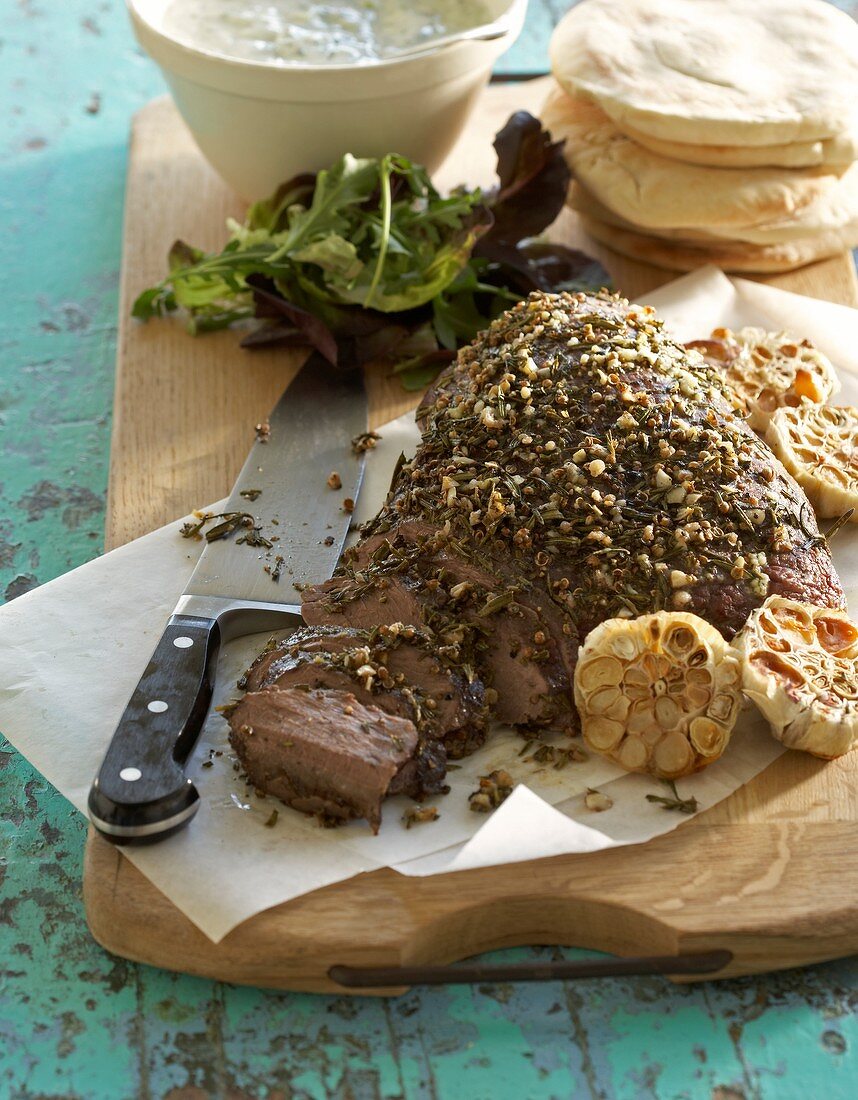 Ostrich fillet with coriander, rosemary and garlic