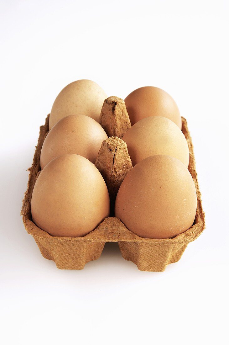 Six eggs in an egg box