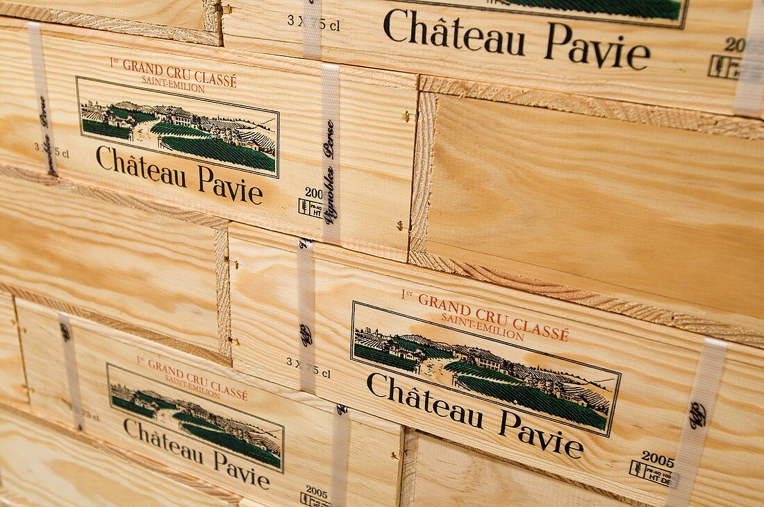 Holzkisten Pavie 2005, Château Pavie, St. Emilion, Frankreich