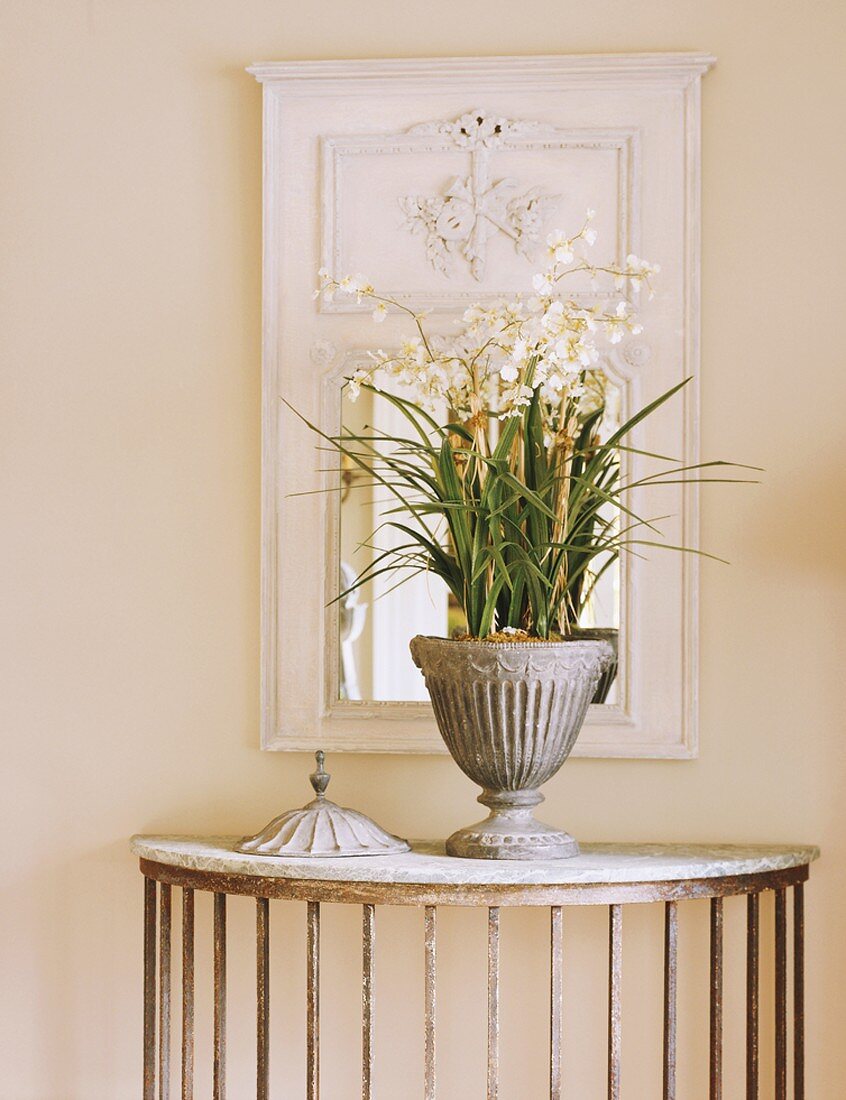 Flower arrangement on console table