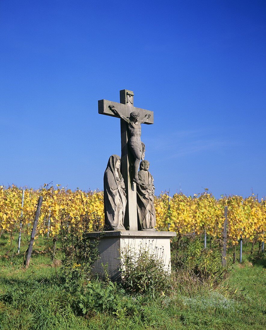 Wayside cross by a vineyard, Rheingau, Germany