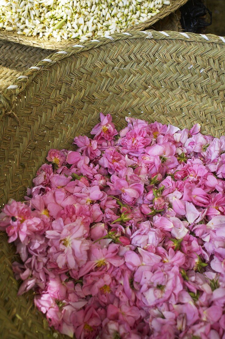 A basket of rose petals