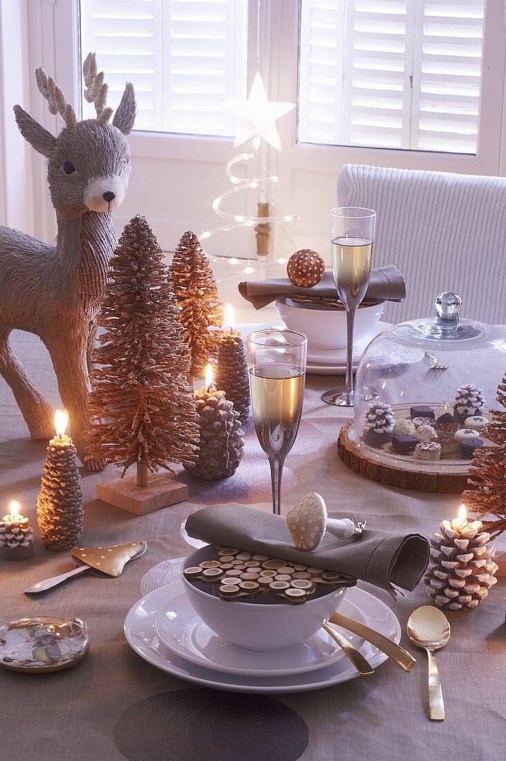 A table laid for Christmas dinner