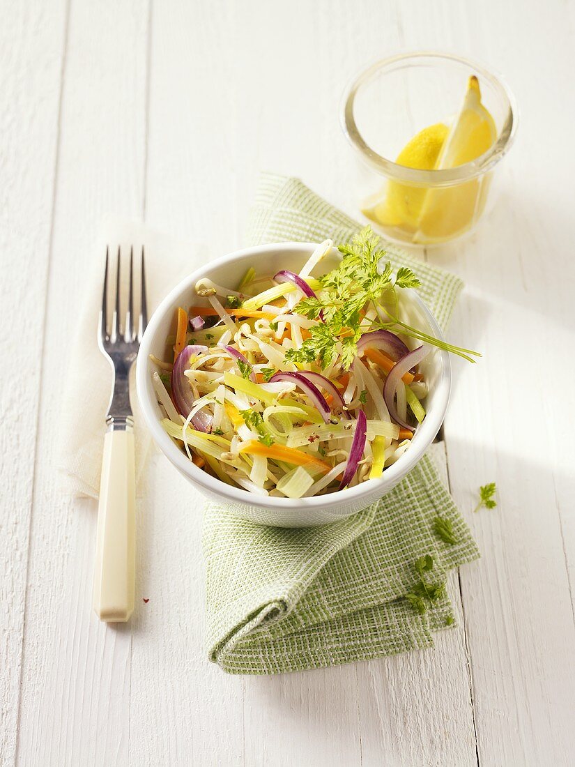 Vegetable salad with mungo beans sprouts