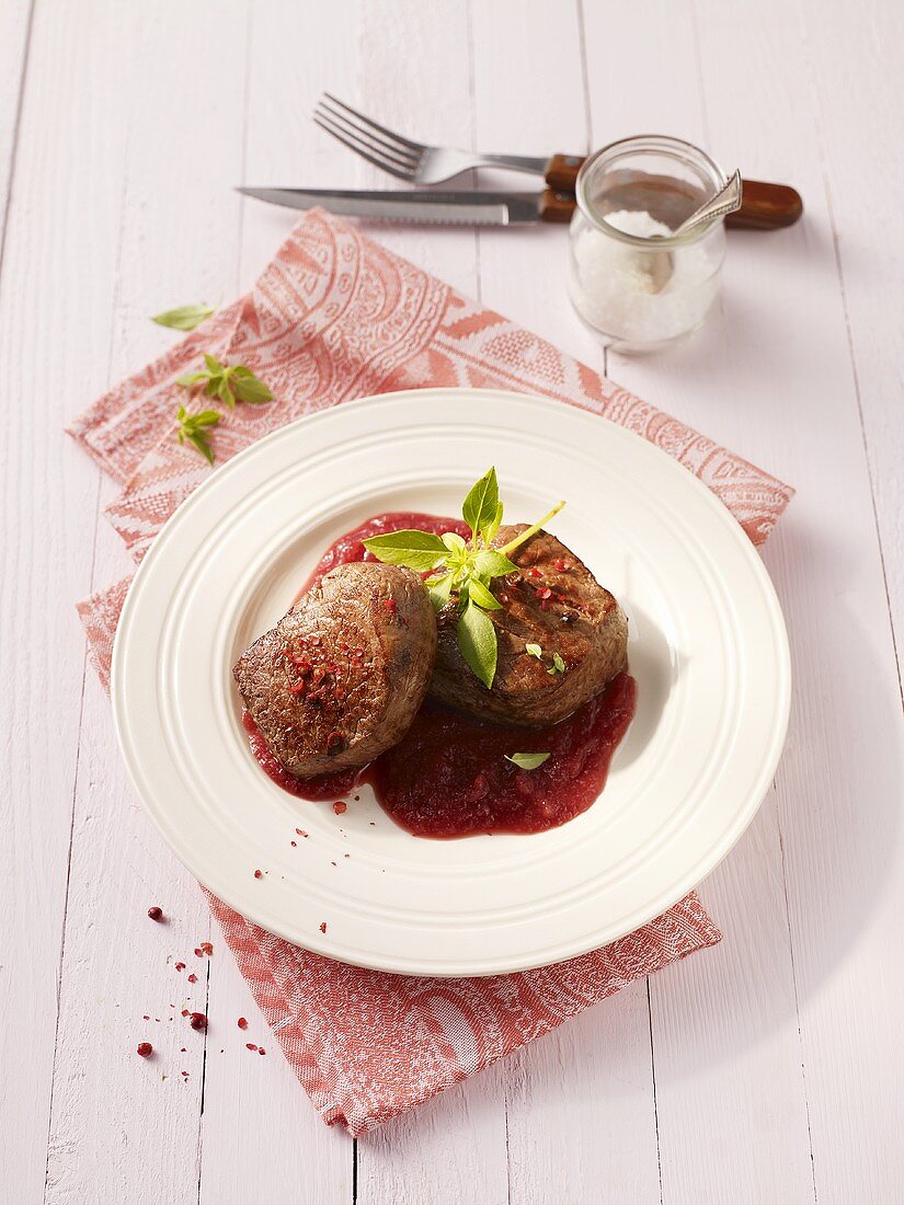 Beef fillet with beetroot sauce