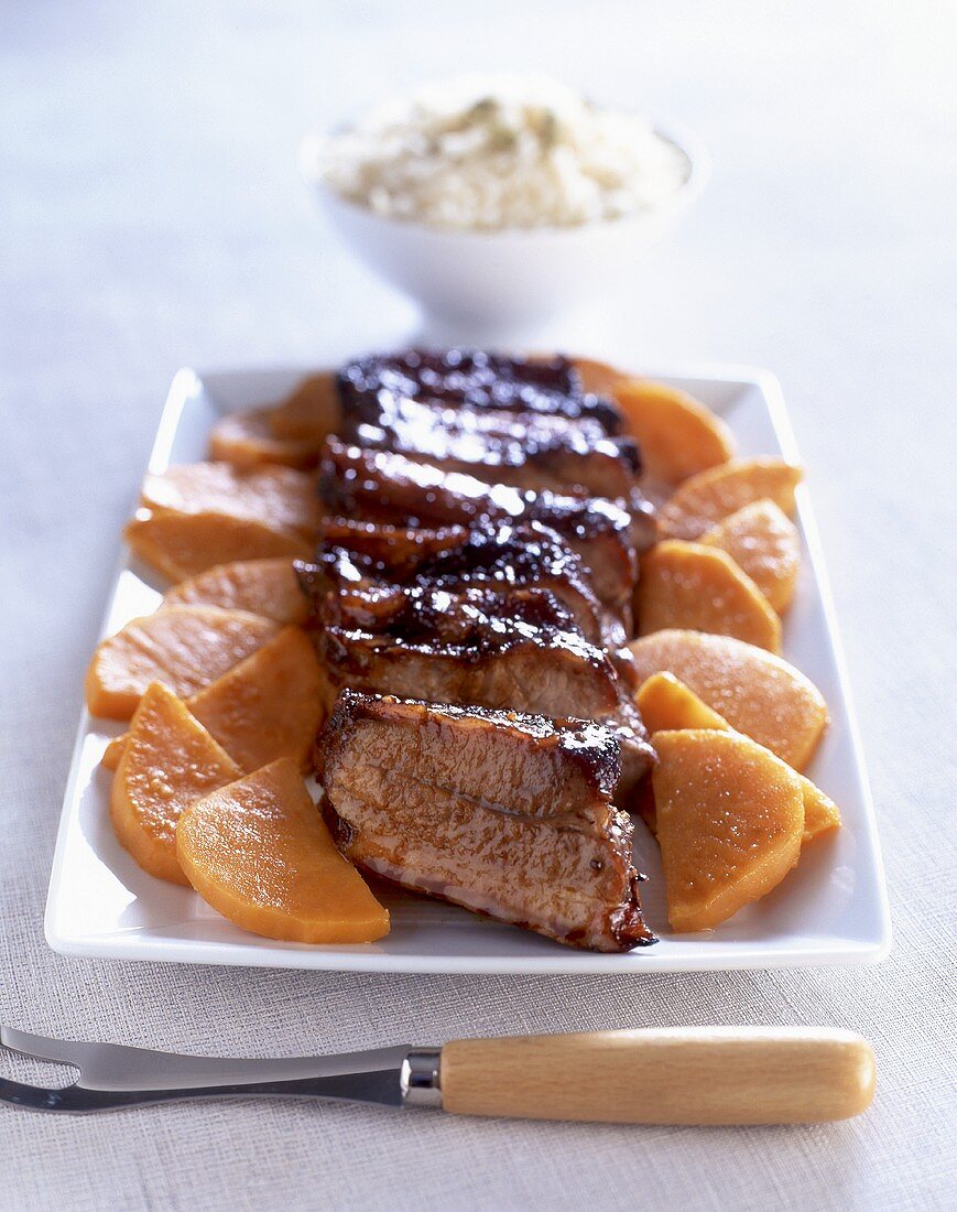 Caramelised pork with sweet potatoes