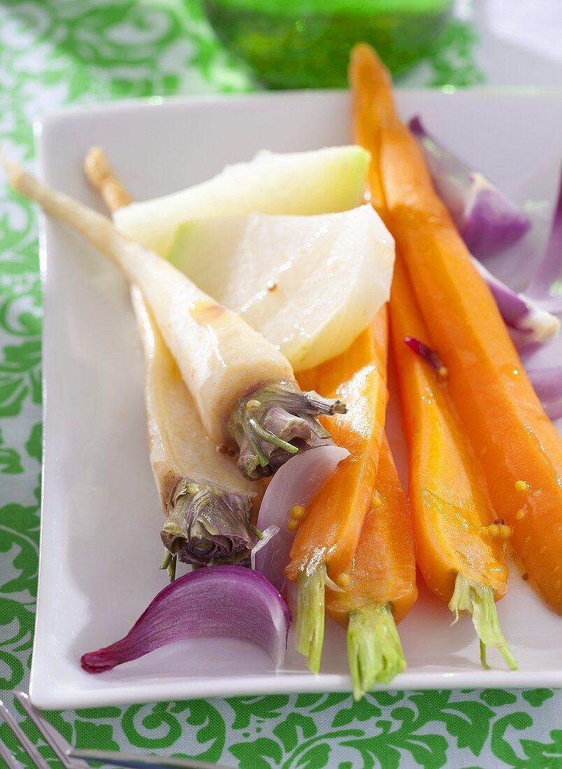 Steamed vegetables with mustard sauce