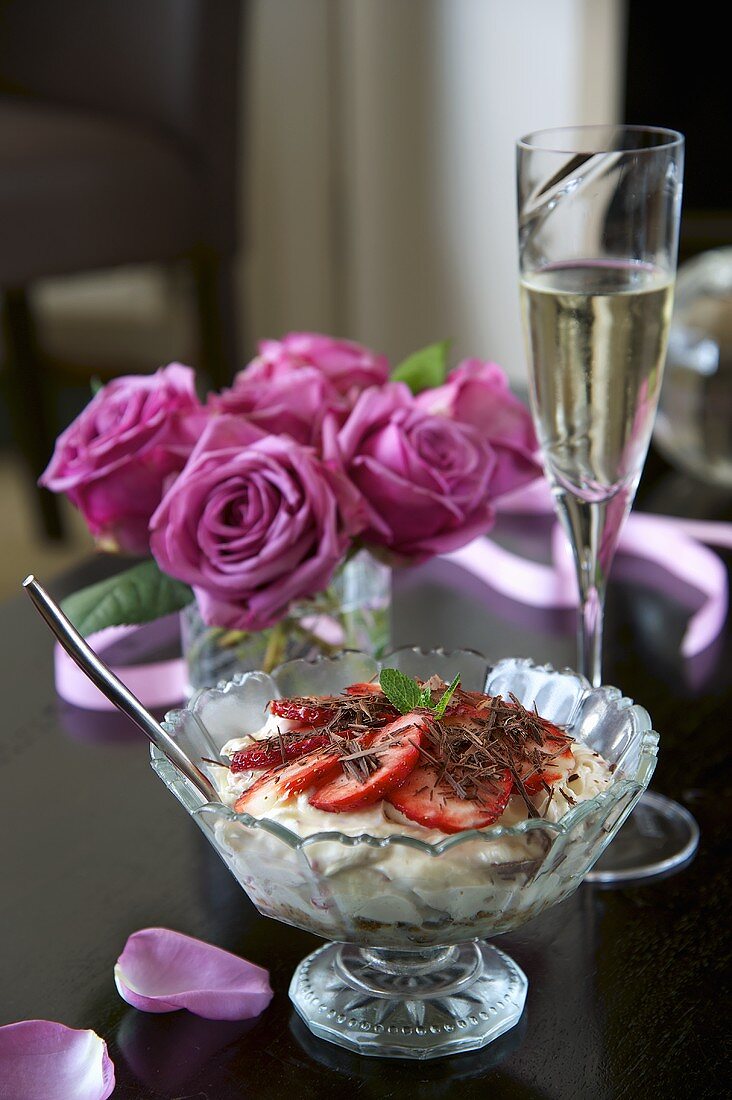 Strawberry trifle and grated chocolate
