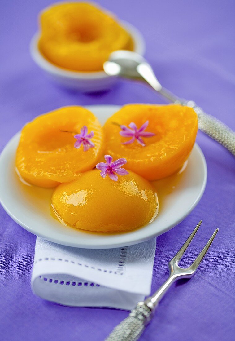 Peach compote with spring flowers