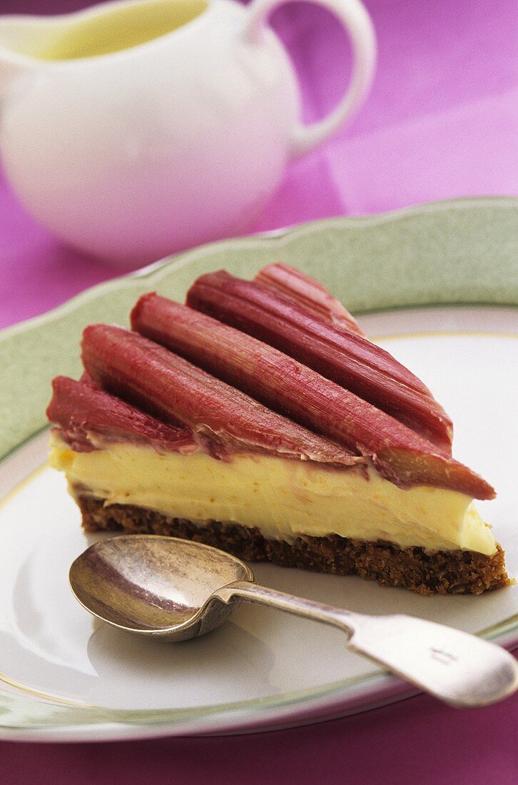 A slice of rhubarb cheesecake