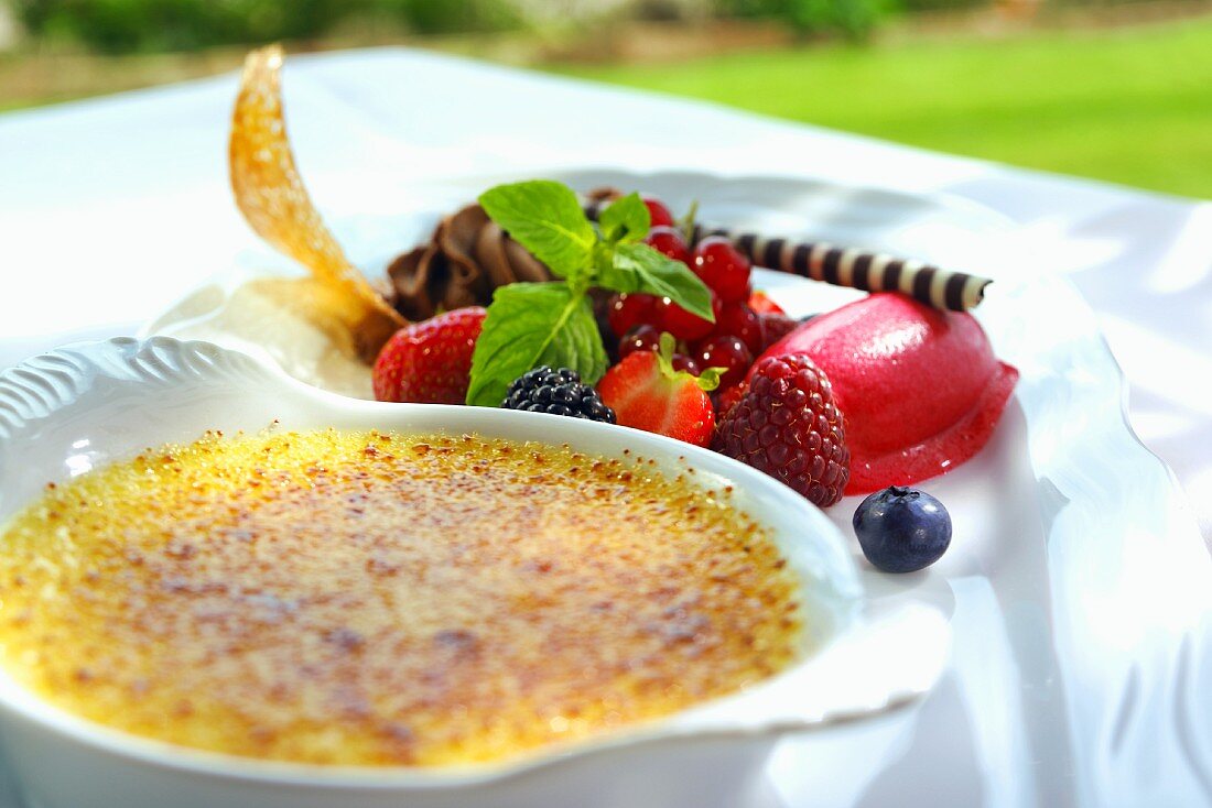 Crème brûlée mit Zitronengras und Beeren