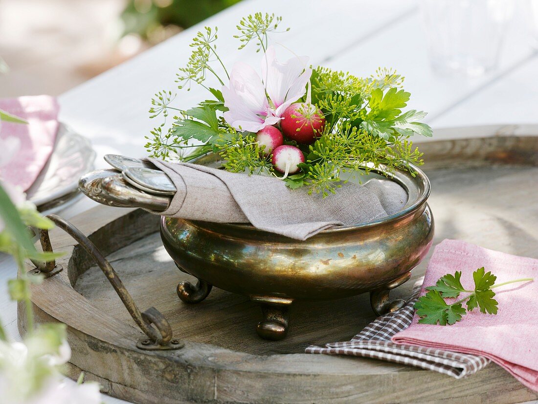 Bunch of fennel, radishes, mallow and parsley