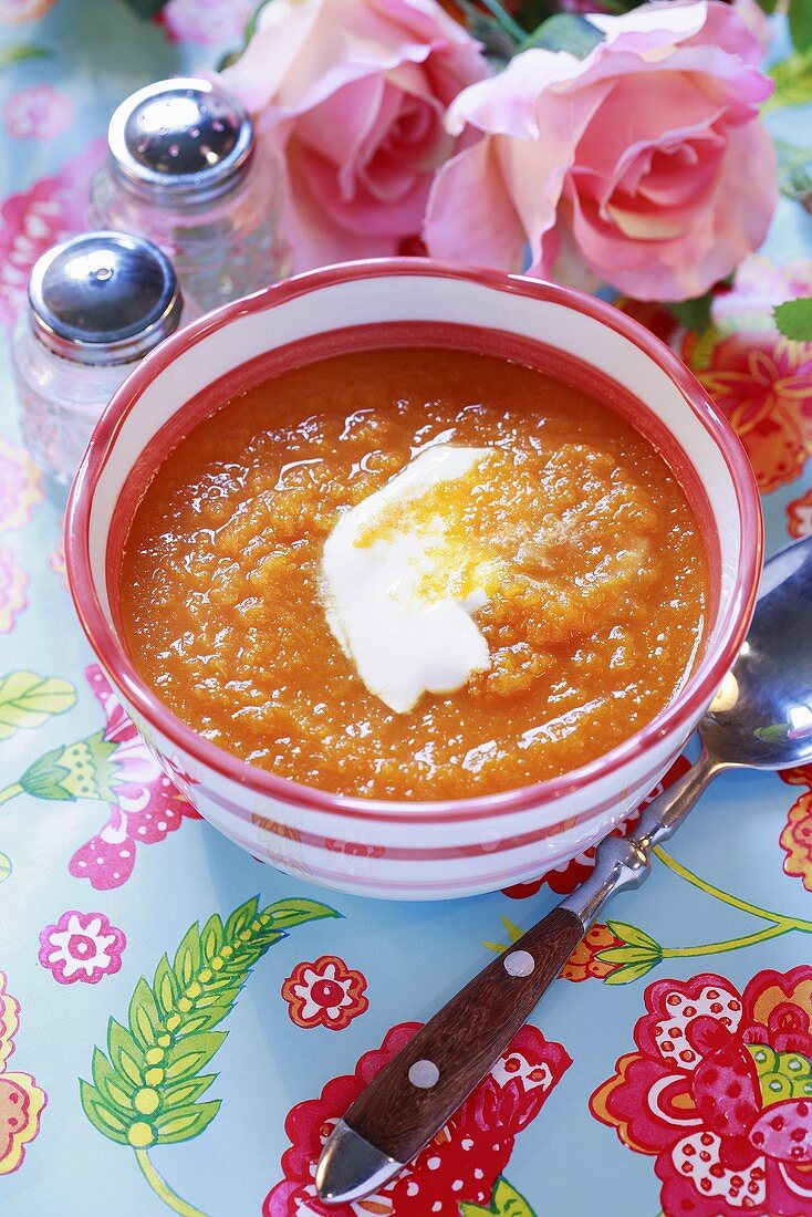 Cream of carrot soup with crème fraîche