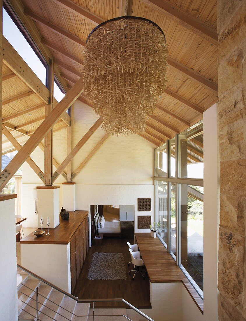 Interior with exposed roof structure