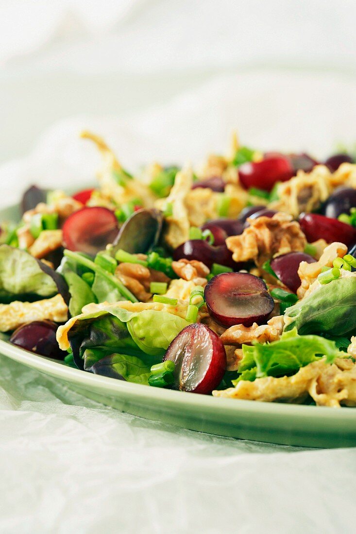 Chicken curry salad with walnuts and grapes