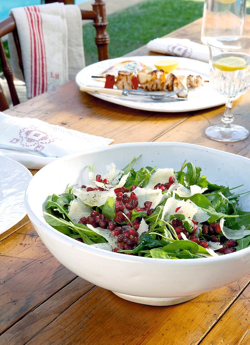 Rocket salad with Parmesan and pomegranate seeds