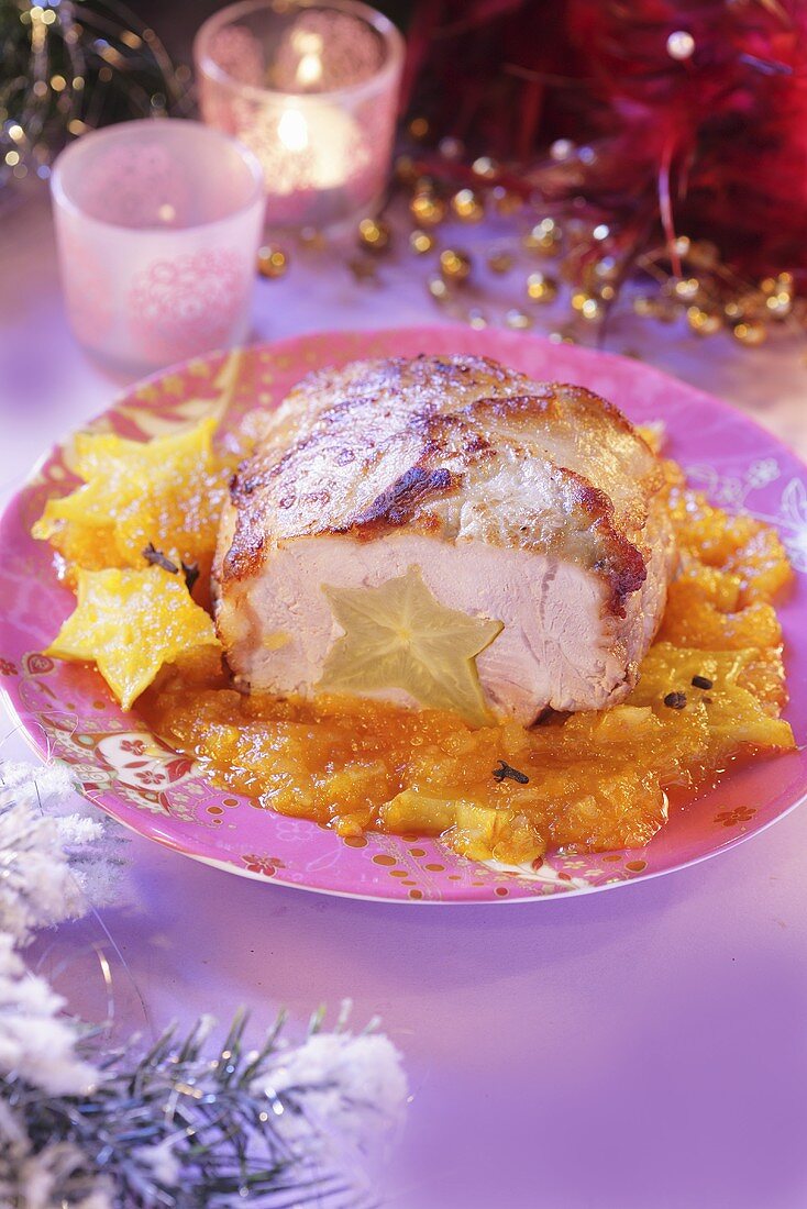 Roast pork with starfruit for Christmas