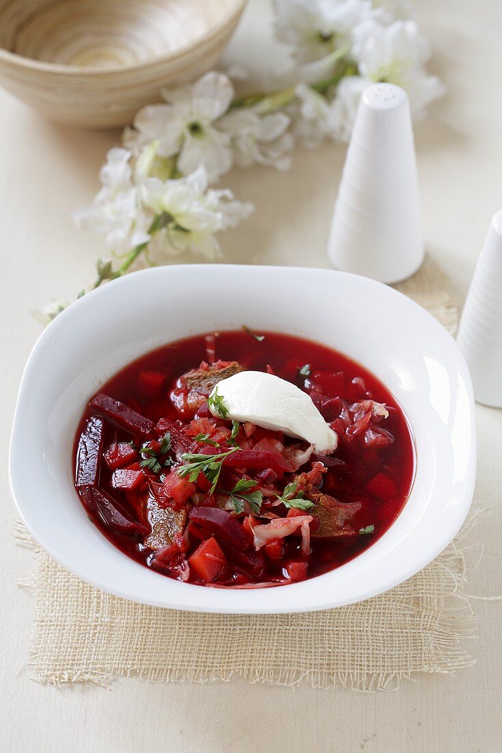 Borscht with sour cream