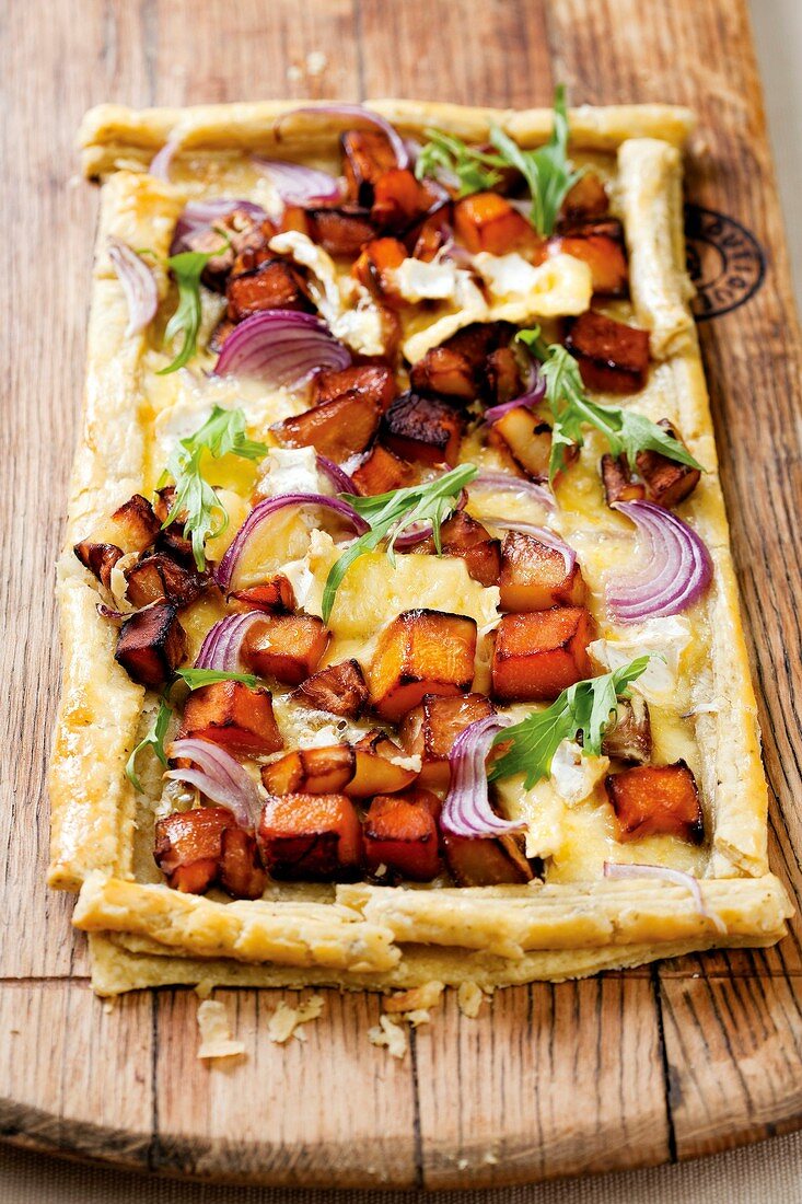 Sweet potato and butternut squash tart