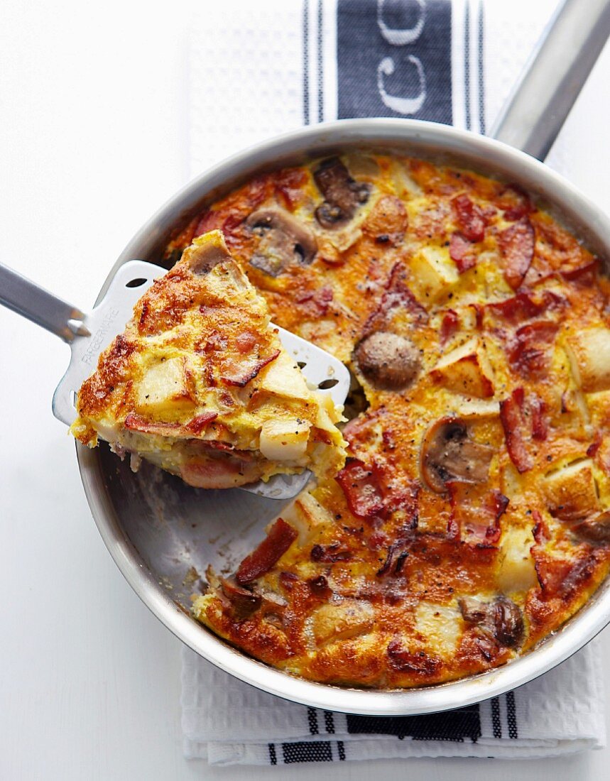 Spanish omelette in a frying pan