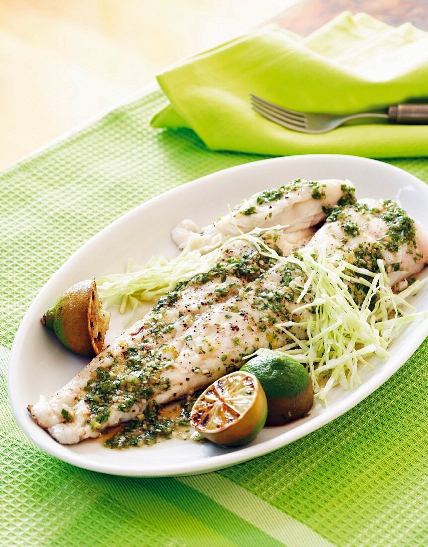 Grilled fish with lime and Asian dressing