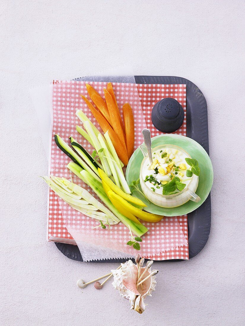 Raw vegetable sticks with dip