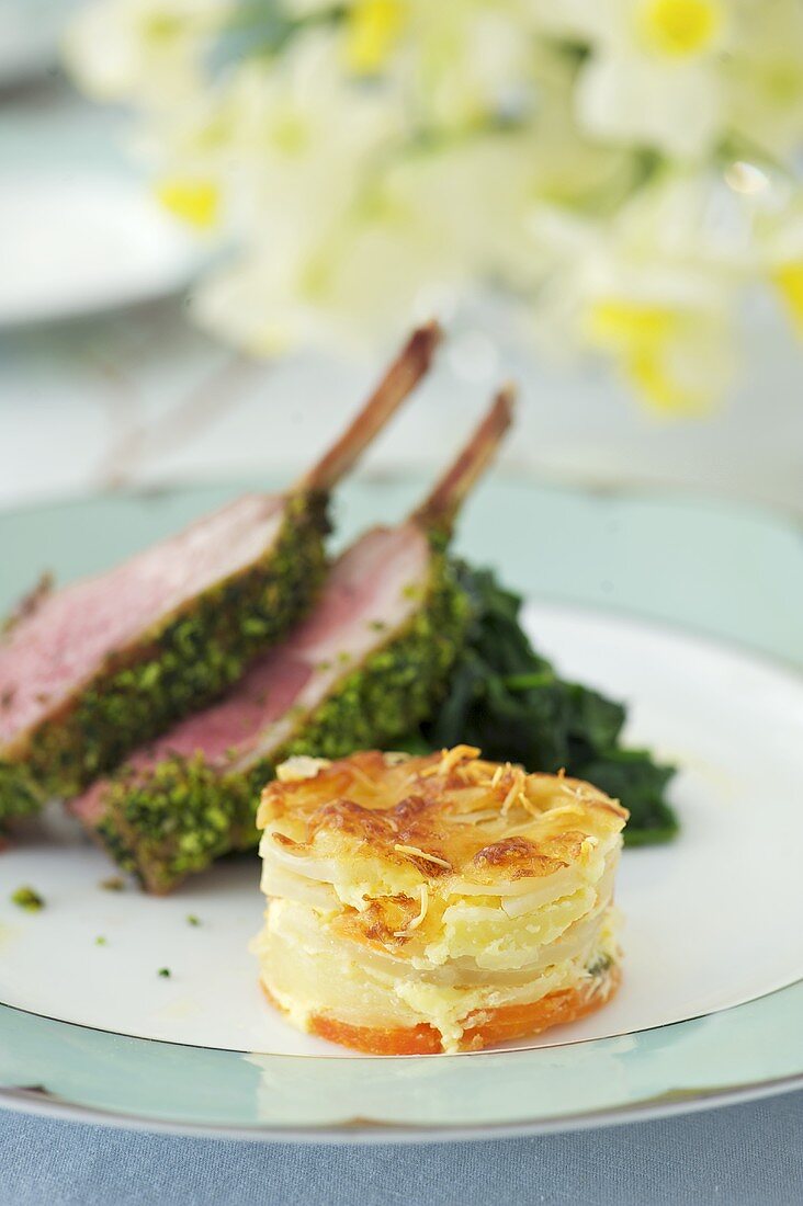 Lamb chops with potato gratin for Easter