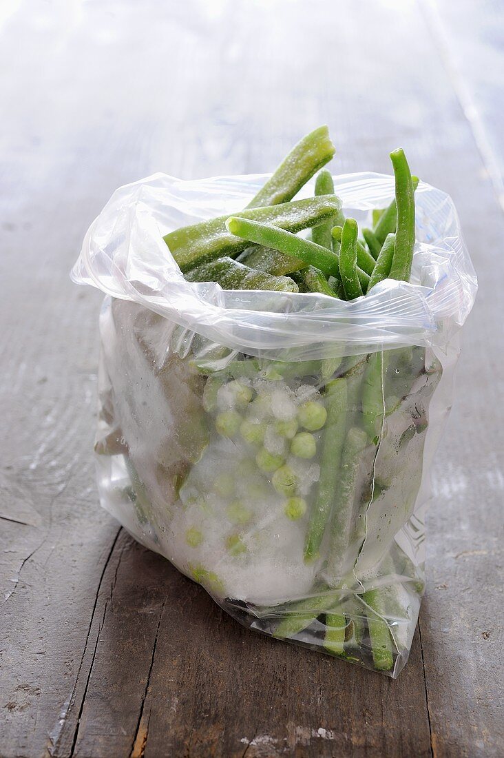 Frozen peas and beans in freezer bag
